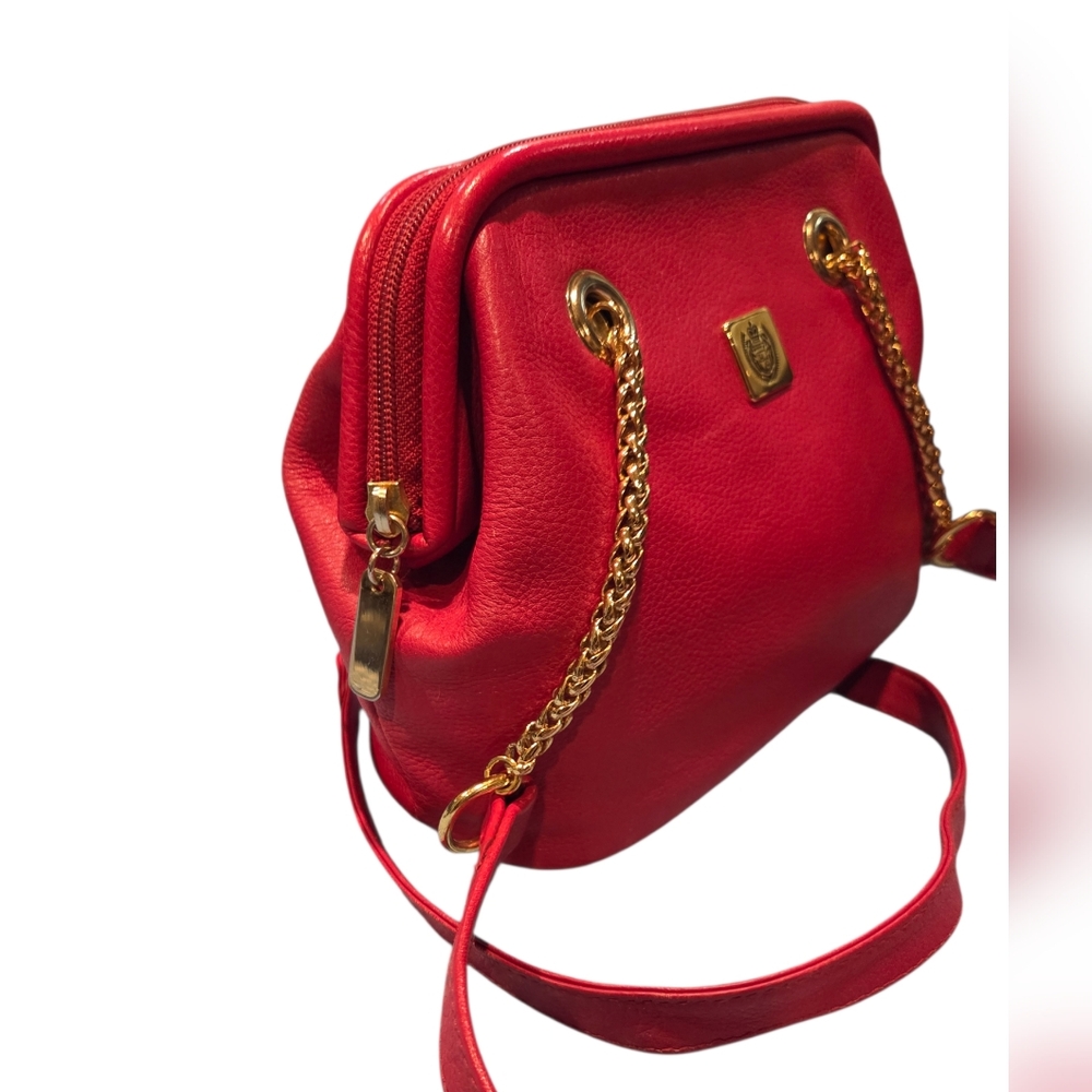 Liz Claiborne Vintage 90's Classic Genuine Leather Shoulder Bag Red Chain Strap - Picture 2 of 16